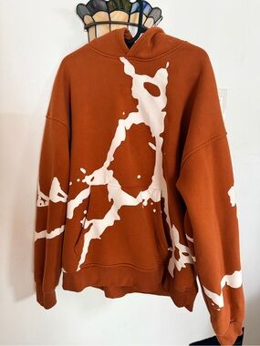 Men's Rust Orange Pullover Hoodie with White Graphic
